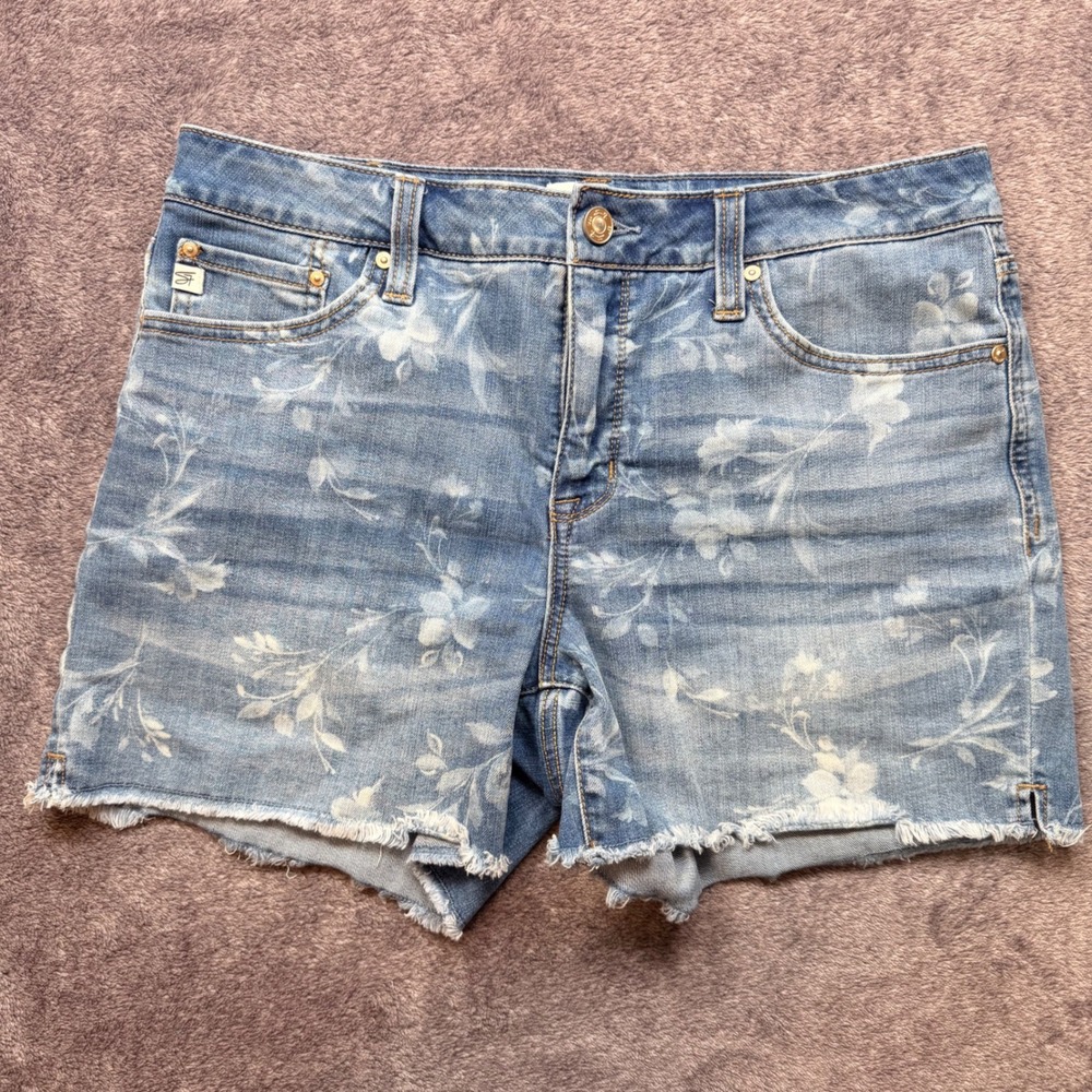Seven7 for Life Floral Denim Shorts Womens 10 Blue Raw Hem Thrive